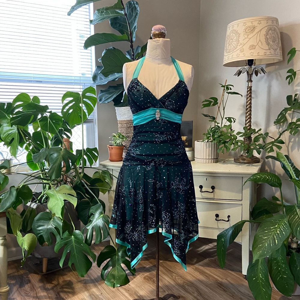 Deb | Turquoise and Black Dress - Small
